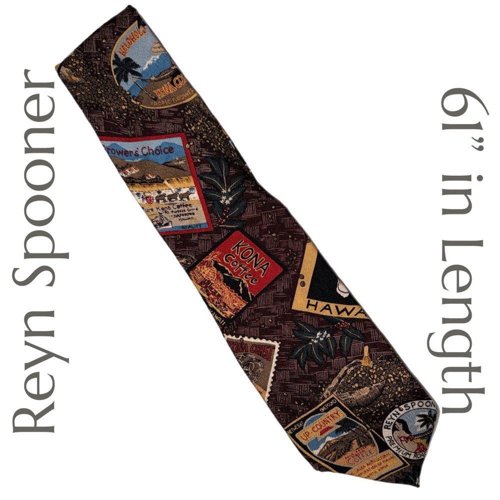 Reyn Spooner - Hawaiian‎ Coffee Print Necktie - Vintage Kona Coffee Labels
